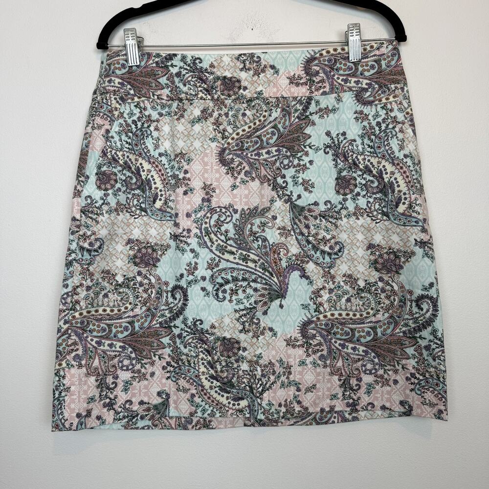 Talbots knee length paisley skirt pockets summer vacation lightweight size 10